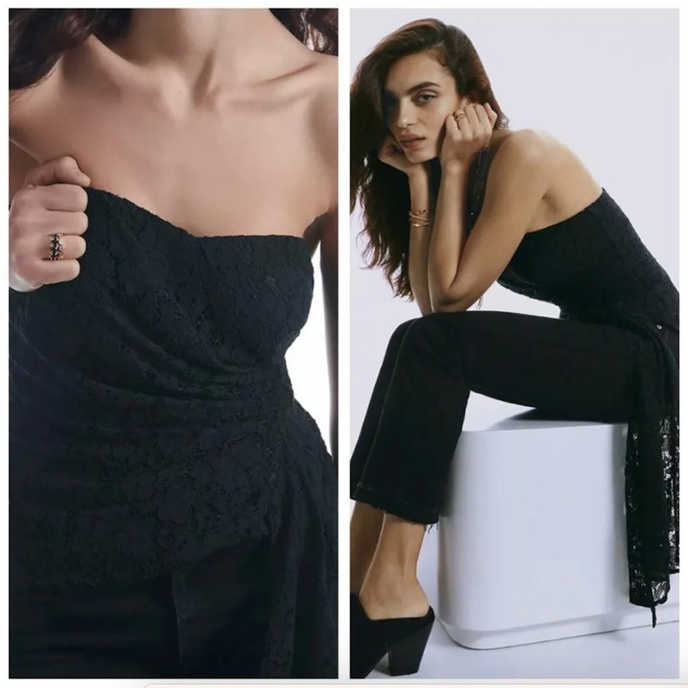 Anthropologie X Mare Mare Black Corseted Lace Strapless Tube Top Anthro